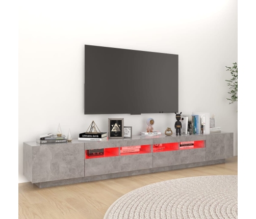 vidaXL Mueble para TV con luces LED gris hormigón 260x35x40 cm