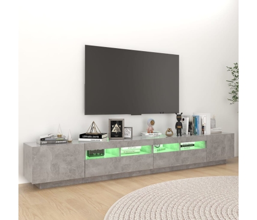 vidaXL Mueble para TV con luces LED gris hormigón 260x35x40 cm