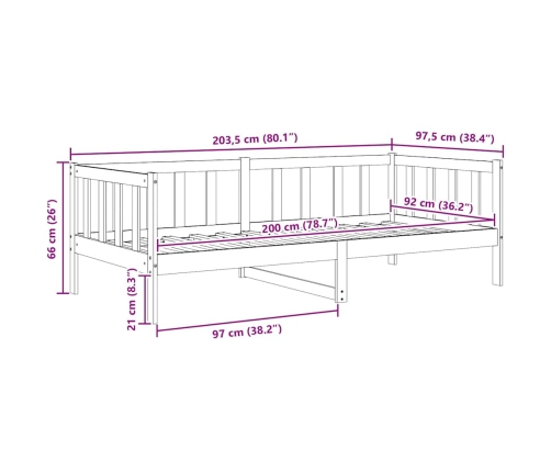 Sofá cama sin colchón madera maciza pino marrón miel 90x200 cm