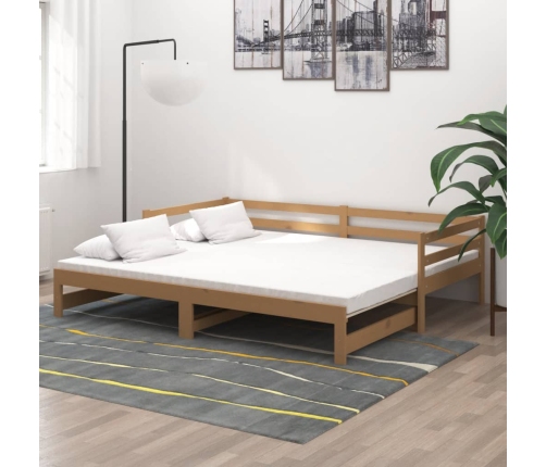 Sofá cama extraíble madera maciza pino marrón miel 2x(90x200)cm