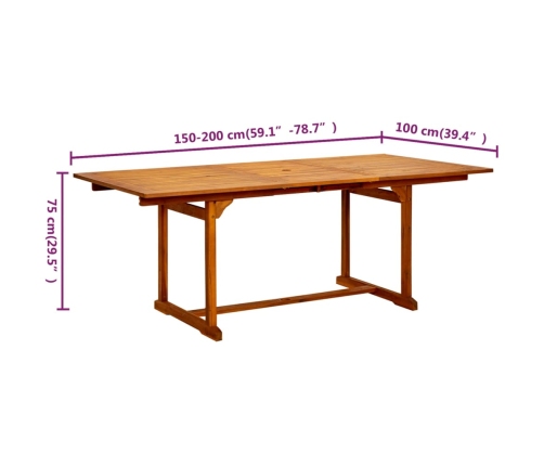 Mesa de comedor jardín madera maciza acacia (150-200)x100x75cm