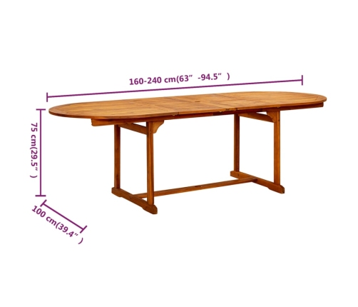 Mesa de comedor jardín madera maciza acacia (160-240)x100x75 cm