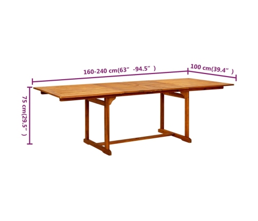 Mesa de comedor jardín madera maciza acacia (160-240)x100x75 cm