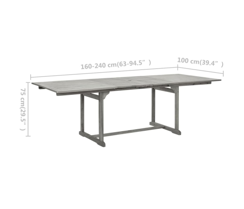 Mesa de comedor jardín madera maciza acacia (160-240)x100x75 cm