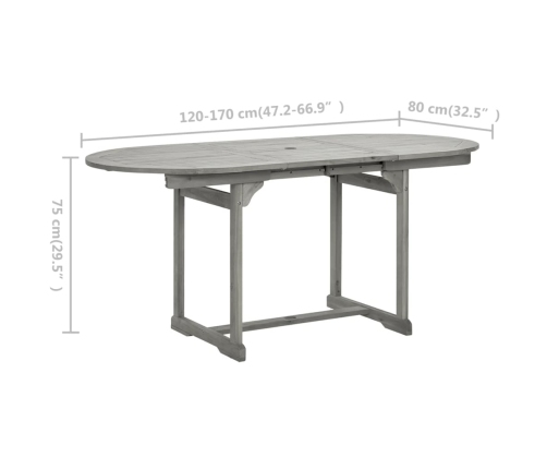 Mesa de comedor jardín madera maciza acacia (120-170)x80x75 cm