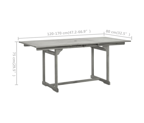 Mesa de comedor jardín madera maciza acacia (120-170)x80x75 cm