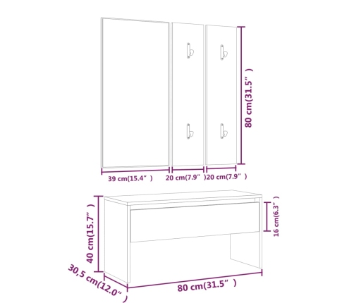 Set de muebles de recibidor madera contrachapada roble ahumado