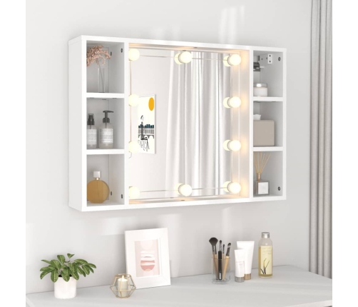 Mueble con espejo y luces LED blanco 76x15x55 cm