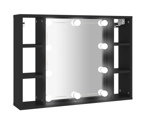 Mueble con espejo y LED negro 76x15x55 cm