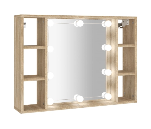 Mueble con espejo y luces LED roble Sonoma 76x15x55 cm