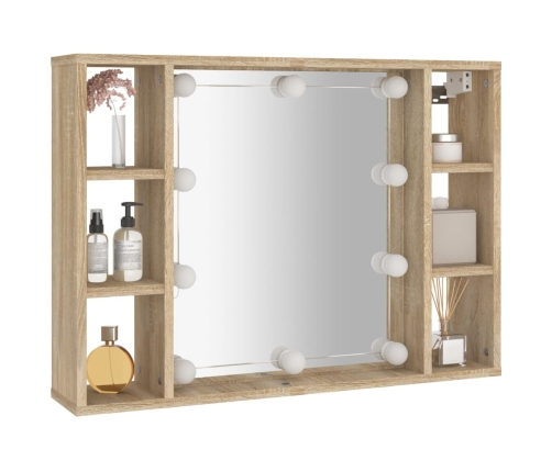 Mueble con espejo y luces LED roble Sonoma 76x15x55 cm