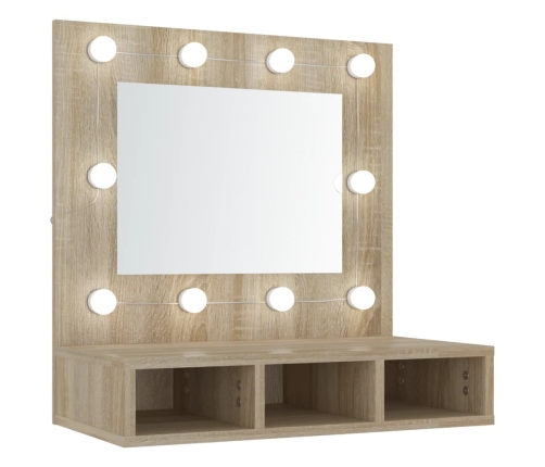 Mueble con espejo y luces LED roble Sonoma 60x31,5x62 cm