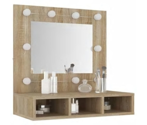 Mueble con espejo y luces LED roble Sonoma 60x31,5x62 cm