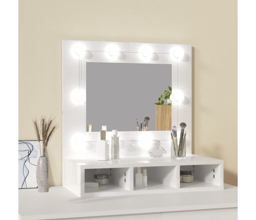 Mueble con espejo y luces LED blanco brillante 60x31,5x62 cm