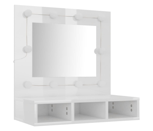 Mueble con espejo y luces LED blanco brillante 60x31,5x62 cm