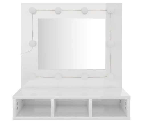 Mueble con espejo y luces LED blanco brillante 60x31,5x62 cm