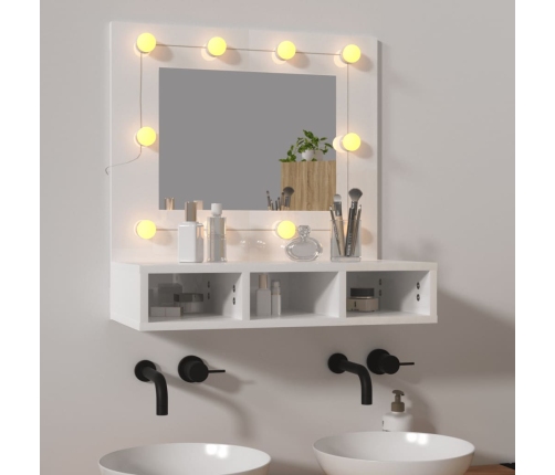 Mueble con espejo y luces LED blanco brillante 60x31,5x62 cm