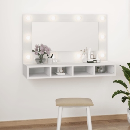 Mueble con espejo y luces LED blanco 90x31,5x62 cm