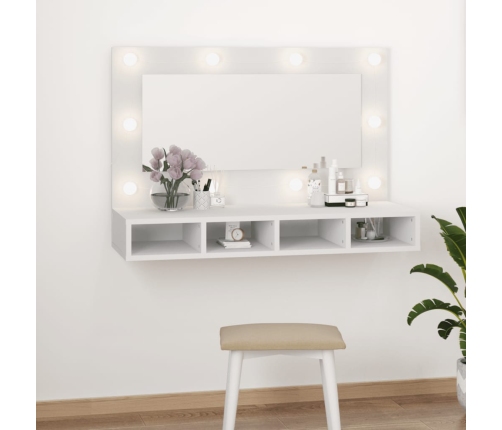 Mueble con espejo y luces LED blanco 90x31,5x62 cm