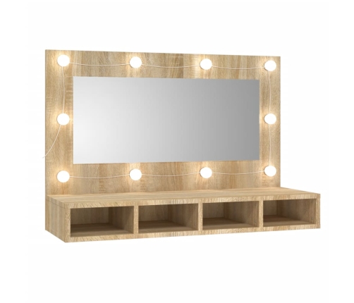 Mueble con espejo y luces LED color roble Sonoma 90x31,5x62 cm