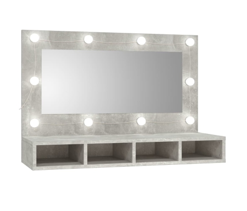 Mueble con espejo y luces LED gris hormigón 90x31,5x62 cm