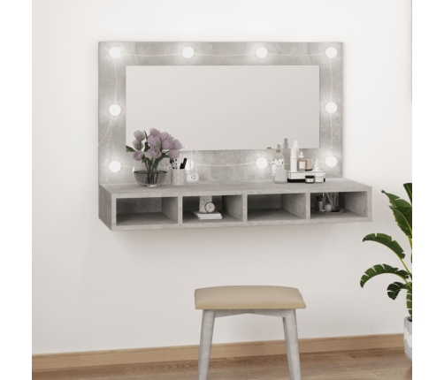 Mueble con espejo y luces LED gris hormigón 90x31,5x62 cm