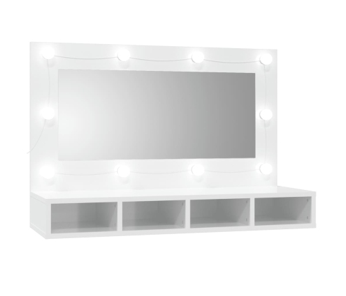 Mueble con espejo y luces LED blanco brillante 90x31,5x62 cm