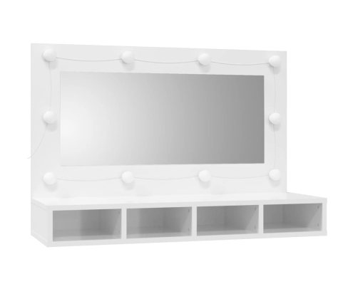 Mueble con espejo y luces LED blanco brillante 90x31,5x62 cm