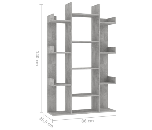 Librería de madera contrachapada gris hormigón 86x25,5x140 cm