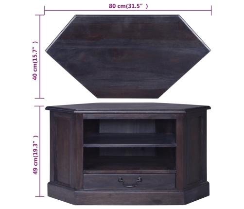 Mueble de TV esquinero caoba maciza negro claro 80x40x49 cm