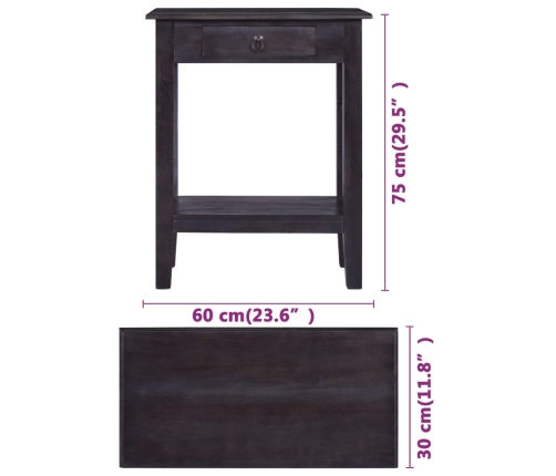 Mesa consola con cajón madera maciza de caoba negro 60x30x75 cm