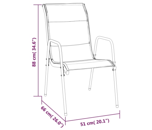 vidaXL Sillas de jardín 4 unidades acero y textilene negro