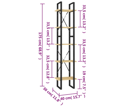 vidaXL Estantería de 5 niveles madera maciza pino 40x30x175 cm