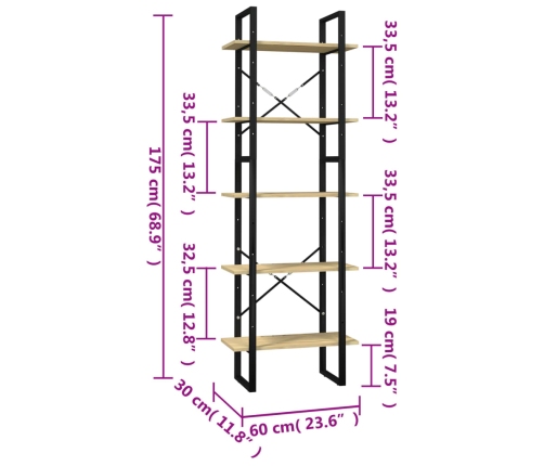 Estantería de 5 niveles madera maciza pino 60x30x175 cm