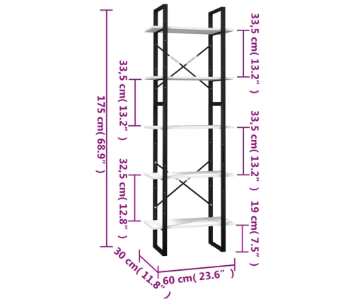 vidaXL Estantería 5 niveles madera de pino blanco 60x30x175 cm