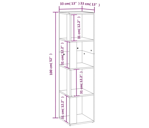 Mueble de esquina madera contrachapada blanco 33x33x132 cm