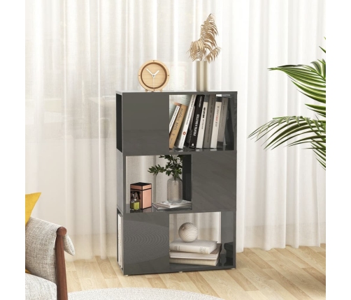 vidaXL Librería separador madera contrachapada gris brillo 60x24x94 cm