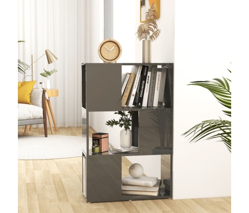 vidaXL Librería separador madera contrachapada gris brillo 60x24x94 cm