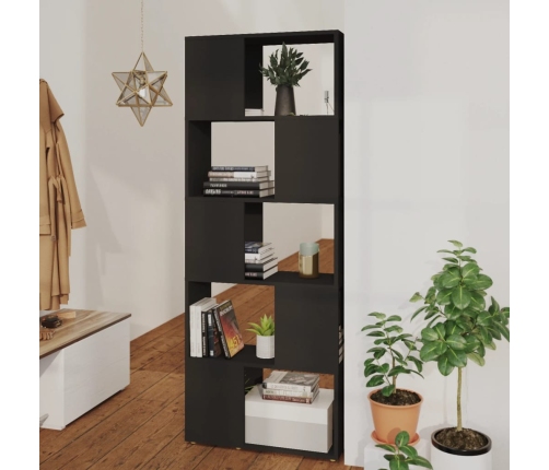 Librería separador madera contrachapada negro 60x24x155 cm