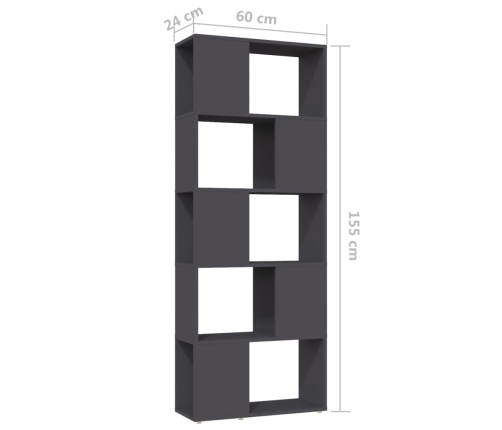 vidaXL Librería separador madera contrachapada gris 60x24x155 cm