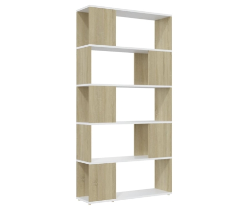 Librería separador contrachapada blanco y roble 80x24x155 cm