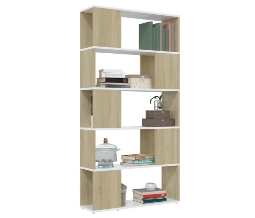 Librería separador contrachapada blanco y roble 80x24x155 cm