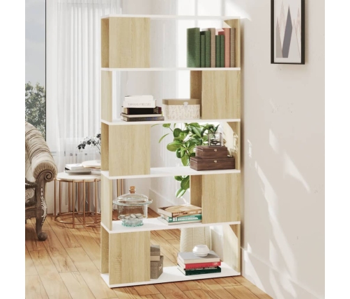 Librería separador contrachapada blanco y roble 80x24x155 cm