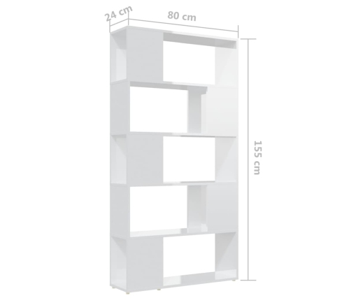 vidaXL Librería separador contrachapada blanco brillante 80x24x155 cm