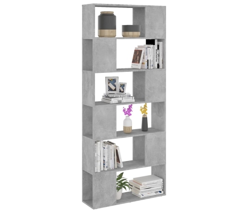 vidaXL Librería separador contrachapada gris hormigón 80x24x186 cm