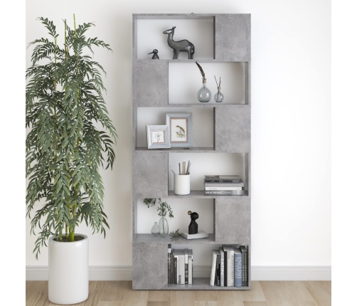 vidaXL Librería separador contrachapada gris hormigón 80x24x186 cm