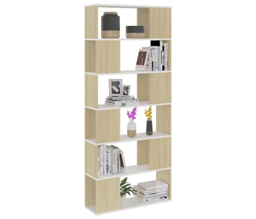 Librería separador contrachapada blanco y roble 80x24x186 cm