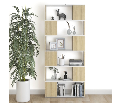 Librería separador contrachapada blanco y roble 80x24x186 cm