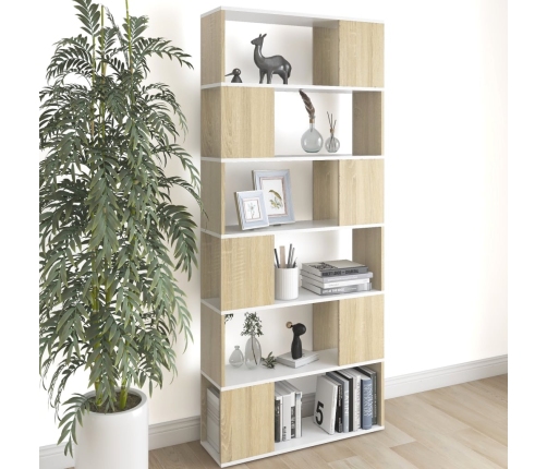 Librería separador contrachapada blanco y roble 80x24x186 cm