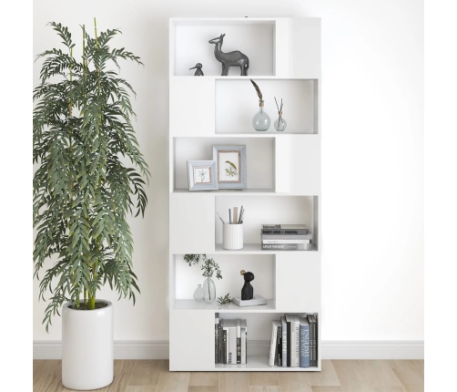 Librería separador contrachapada blanco brillante 80x24x186 cm